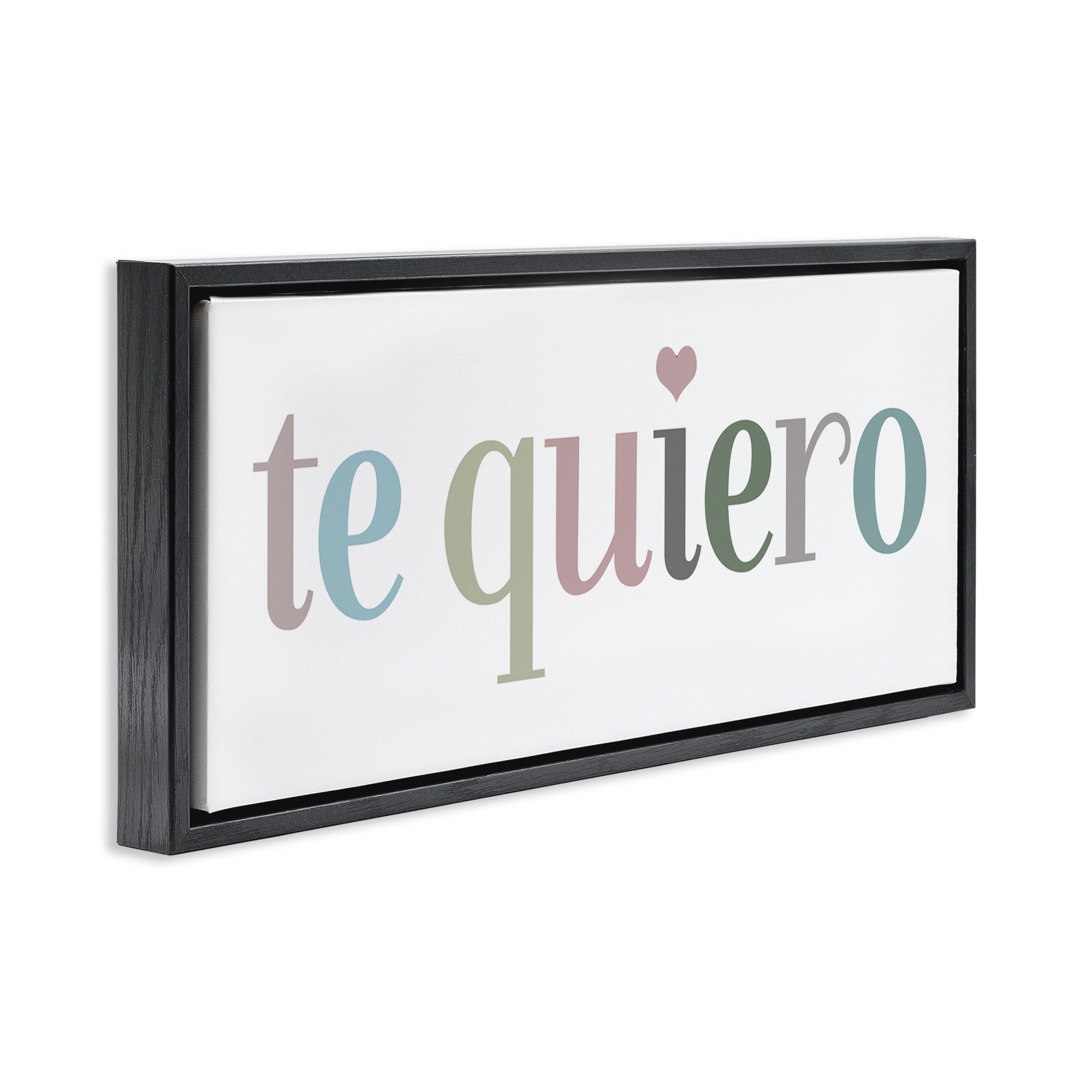 Stupell Industries Te Quiero Romantic Spanish Typography Painting Black Floater Framed Canvas Art Print Wall Art, 31 x 14