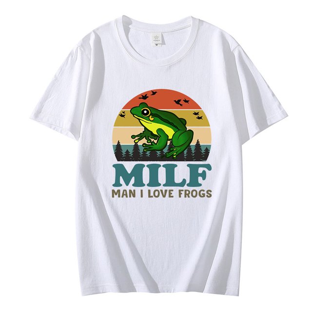 Camiseta de algodón de gran tamaño para hombre MILF I Love ranas divertida frase Rana anfibios amantes Vintage divertida Unisex informal suelta