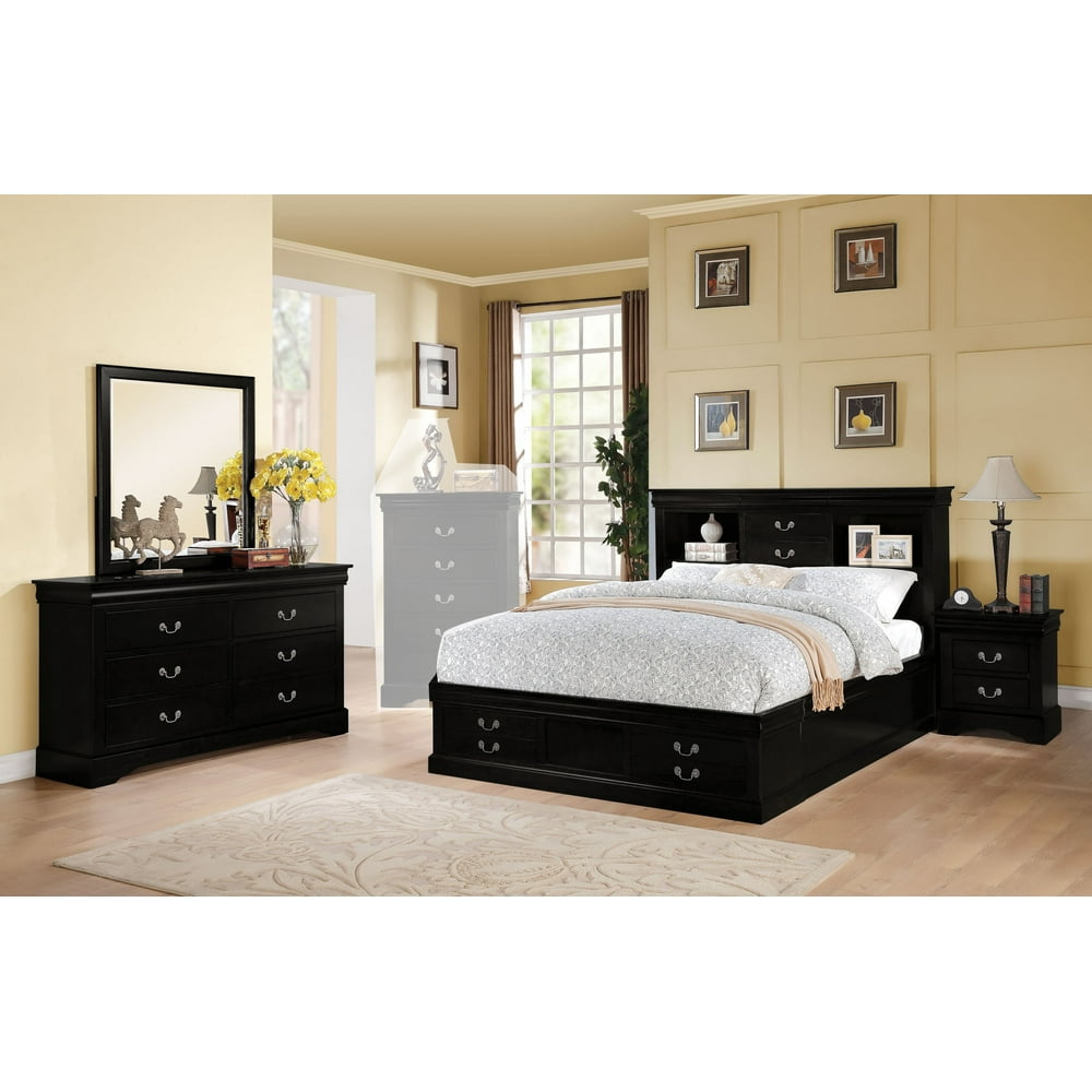 Black Bookcase Queen Storage Bedroom Set