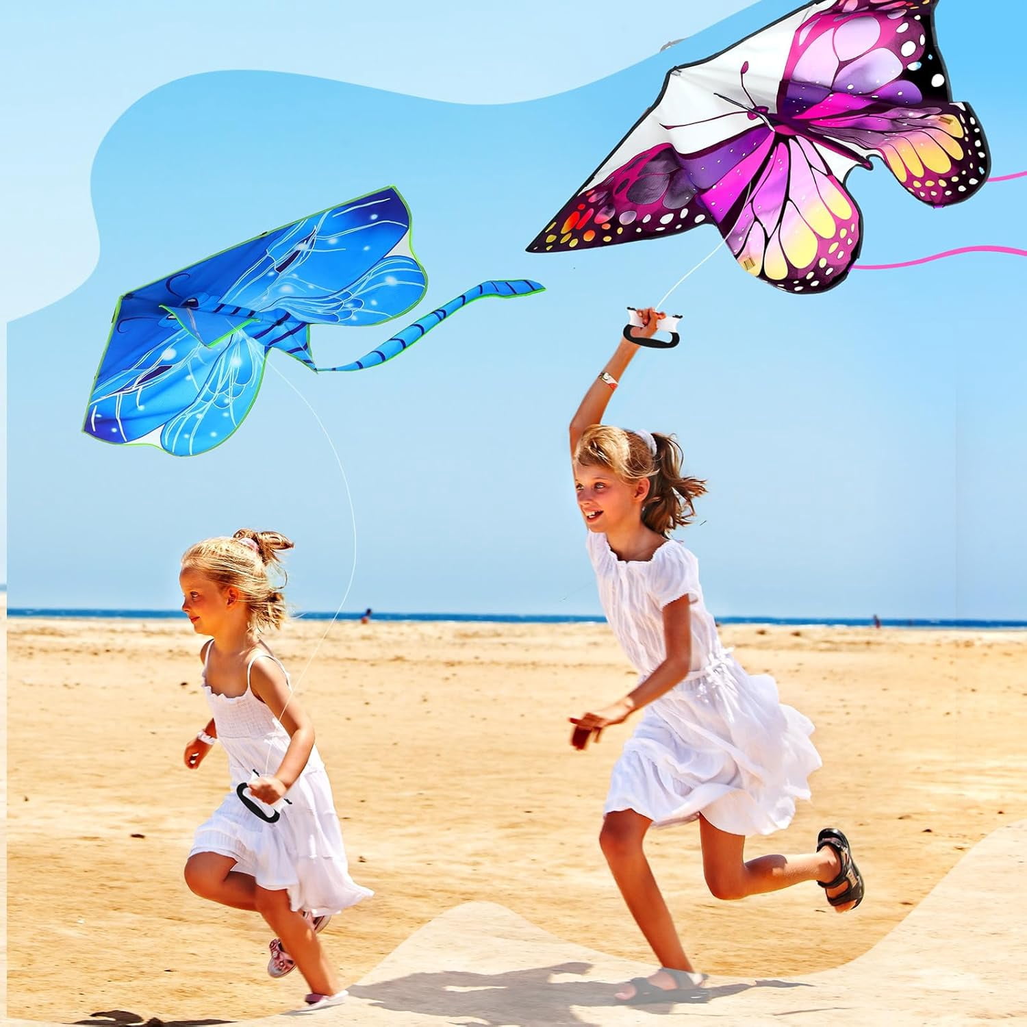 6 Pack Large Butterfly Dragonfly Owl Parrot Eagle Goldfish Kites for Kids and Adults, Easy to Fly Outdoor Beach Games and Activities Gift Set (Cute Style)