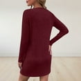 thumbnail image 5 of qolati Sweater Dresses for Women Fall Winter V Neck Half Zip Long Sleeve Mini Dress Ribbed Knit Fitted Party Tunic Shirt Dress Wine L, 5 of 7