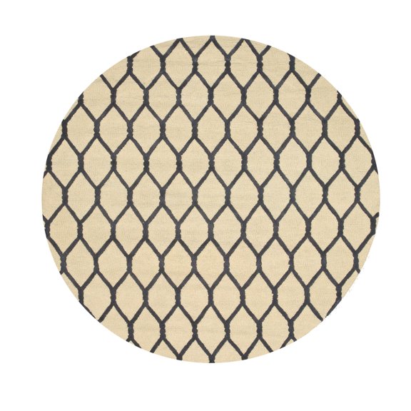 EORC VC1001BG Hand Tufted Wool Chain-Link Rug, 4' Round, Ivory