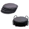 thumbnail image 6 of H-E 8pcs Round Slate Drink Coasters Set, 4" Black Slate Stone Coasters with Anti-Scratch Bottom and Coaster Holder for Drinks Cup, Coaster for Drink Bar Kitchen and Home Decor, 6 of 8