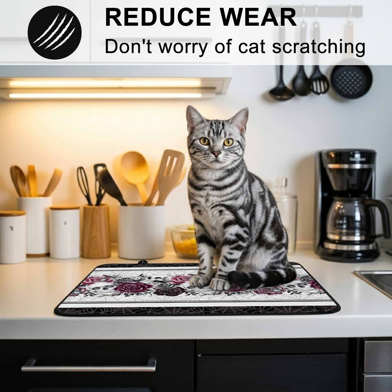 Halloween Stove Top Cover for Electric Stove, Heat-proof & Non Slip Glass Top Stove Cover Protector, Black Purple Skull Roses Horror Flower Kitchen Flat Cooktop Rubber Mat 24x21 Inches