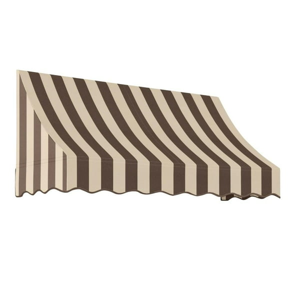 Awntech 6.375 ft Nantucket Fixed Awning Acrylic Fabric, Brown/Tan Stripe