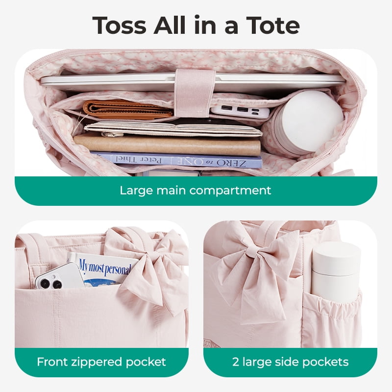 BAGSMART Lightweight Tote Bag for Women, Everyday Casual Shoulder Handbags for Travel, Work, Beach, Gym, Shop, Pink
