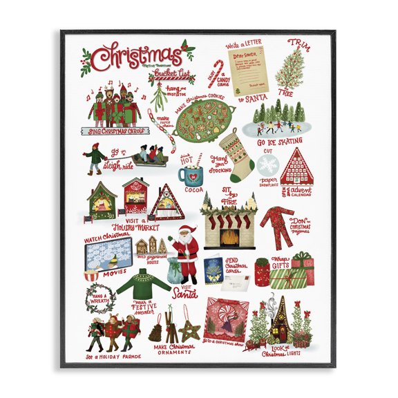 Stupell Industries Traditional Fun Christmas Traditions Black Framed Giclee Art, 11 x 14, by Giao Williams