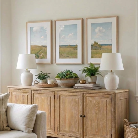 3Piece Nature Painting Set Modern Farmhouse Triptych Above the Couch Wall Decor Set 3, Stretched Canvas