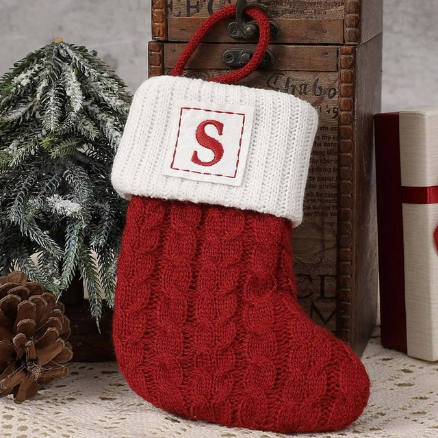 Bas de Noël Initiales Personnalisées 7 Pouces Rouge Tricoté Lettres Décor pour Fête Familiale Cheminée