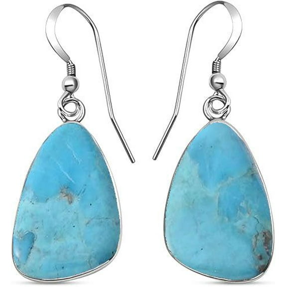925 Sterling Silver Turquoise Solitaire Earrings Women Jewelry for Birthday Gifts Cttw 5.3