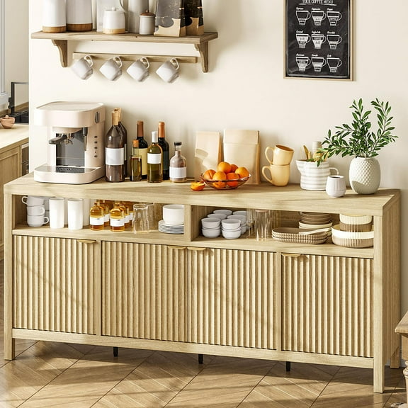 Ataucjin Fluted Storage Cabinet 65.8" Adjustable 3-Tier, Modren Entryway Organizer with Fluted Doors and Gold Handle, Waterproof Design for Kitchen, Dining Room, and Home Office