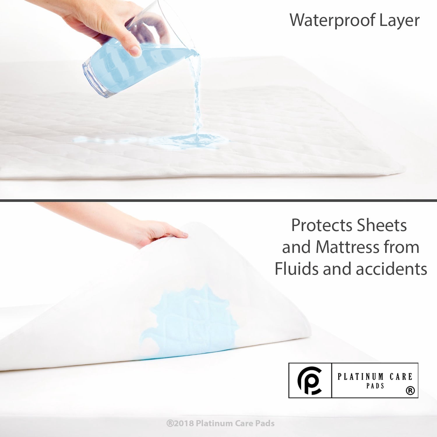 Platinum Care Pads 5 Pack, Bed Pad Standard Reusable Underpad Washable 34x36 Blue