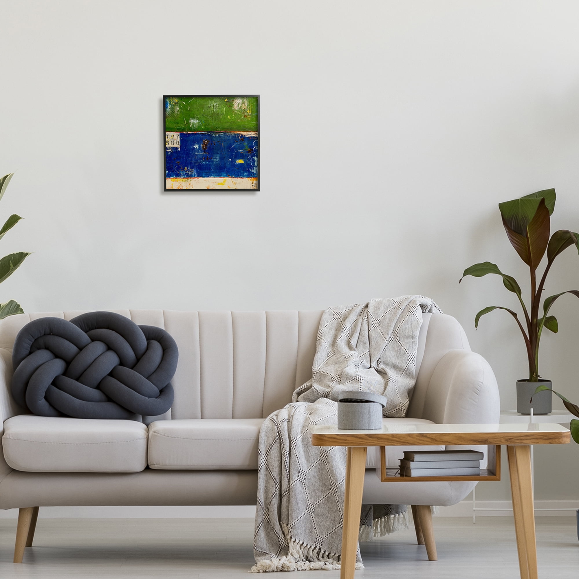 Stupell Industries Green Blue Striped Street Style Stencil Rustic Abstract Painting Black Framed Art Print Wall Art, Design by Erin Ashley