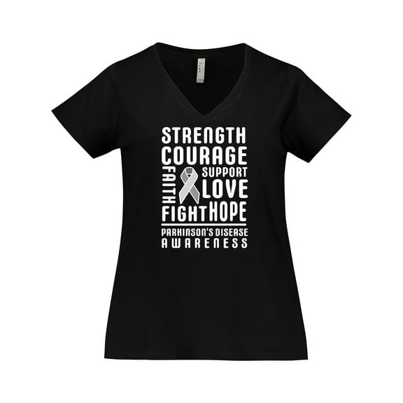 Inktastic Parkinson Disease Awareness Strength Courage and Support Women's Plus Size V-Neck T-Shirt