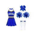thumbnail image 1 of Xnihocha Girls Classic Cheerleading Team Uniform Mesh Splice Crop Top with Pleated Boxer Skirts Rooter Stage Suit B Blue 16, 1 of 5
