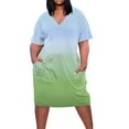 thumbnail image 2 of Usmixi Womens Dresses Short Sleeve V-Neck Gradient Midi Summer Dress Vintage Swing T Shirt Pocket Plus Size Dresses Green XL, 2 of 5