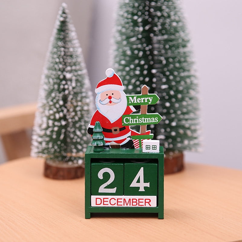 Christmas Wooden Cubes Daily Perpetual Desktop Calendar Santa Snowman Home Decor 