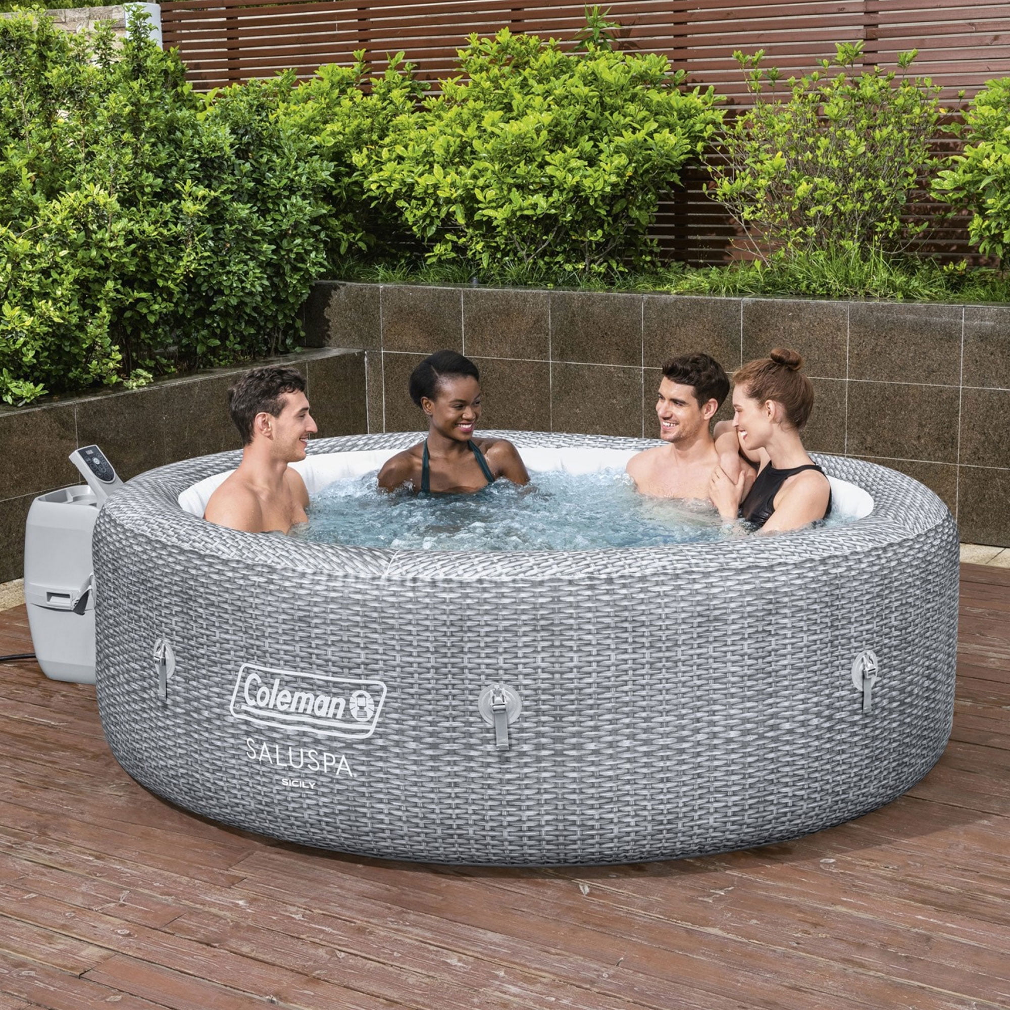 Bestway Coleman Sicily AirJet Inflatable Round Hot Tub with 4 SaluSpa Non-Slip Seat