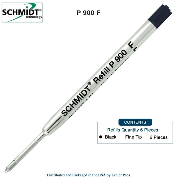 6X Schmidt P900 F Parker Style Ballpoint Refill Black Ink Fine Tip