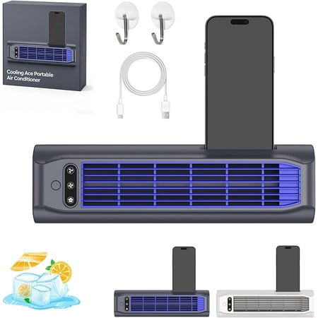 Cooling Ace Portable Air Conditioner, No Drilling Required (Blue) | Powerful Airflow and Long Battery Life, Wall-Mountable, Three-Speed Fan for Rapid Cooling, Bladeless Vertical Circulation