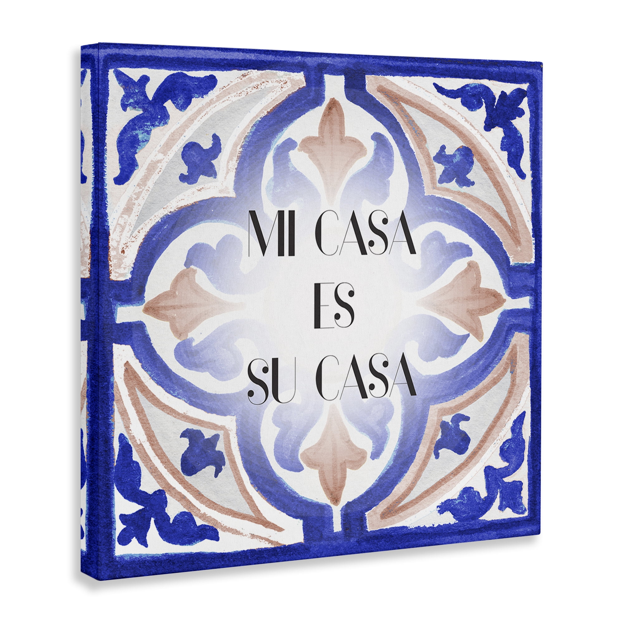 Stupell Industries Mi Casa Azulejos Tropicales Inspirational Quotes & Sayings Painting Wrapped Canvas Art Print Wall Art, 36 x 36