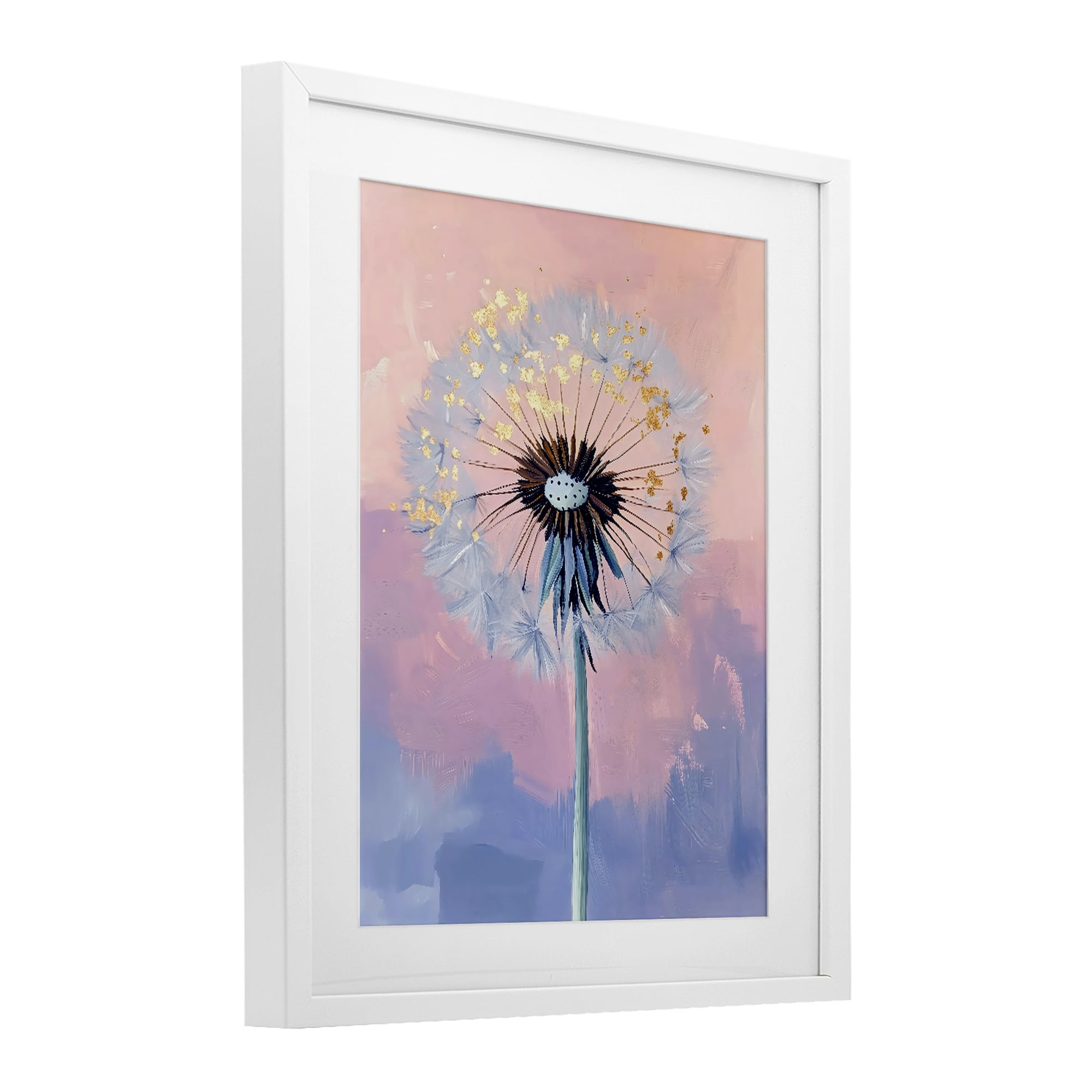 Stupell Industries Pastel Dandelion with Gold Seeds White Framed Print Under Glass, design by The Prints Vibe