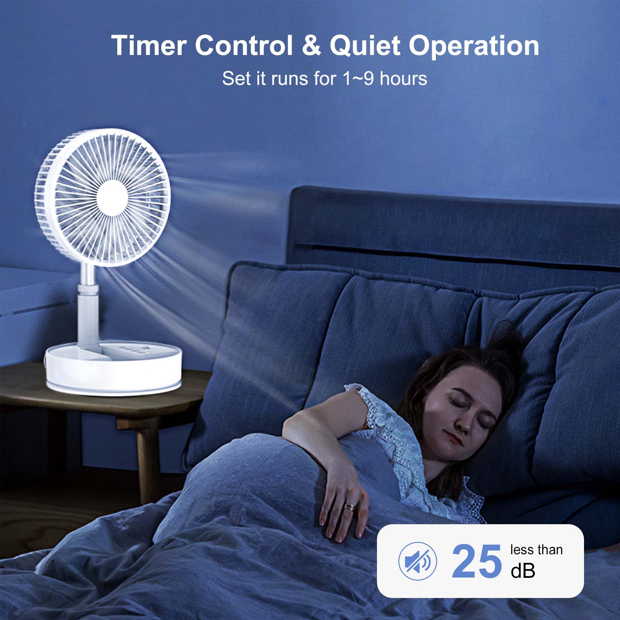 Uarter Portable Fans 7200mA Rechargeable Foldable Fan with Night Light Floor Pedestal Standing Fan for Home Office Outdoor