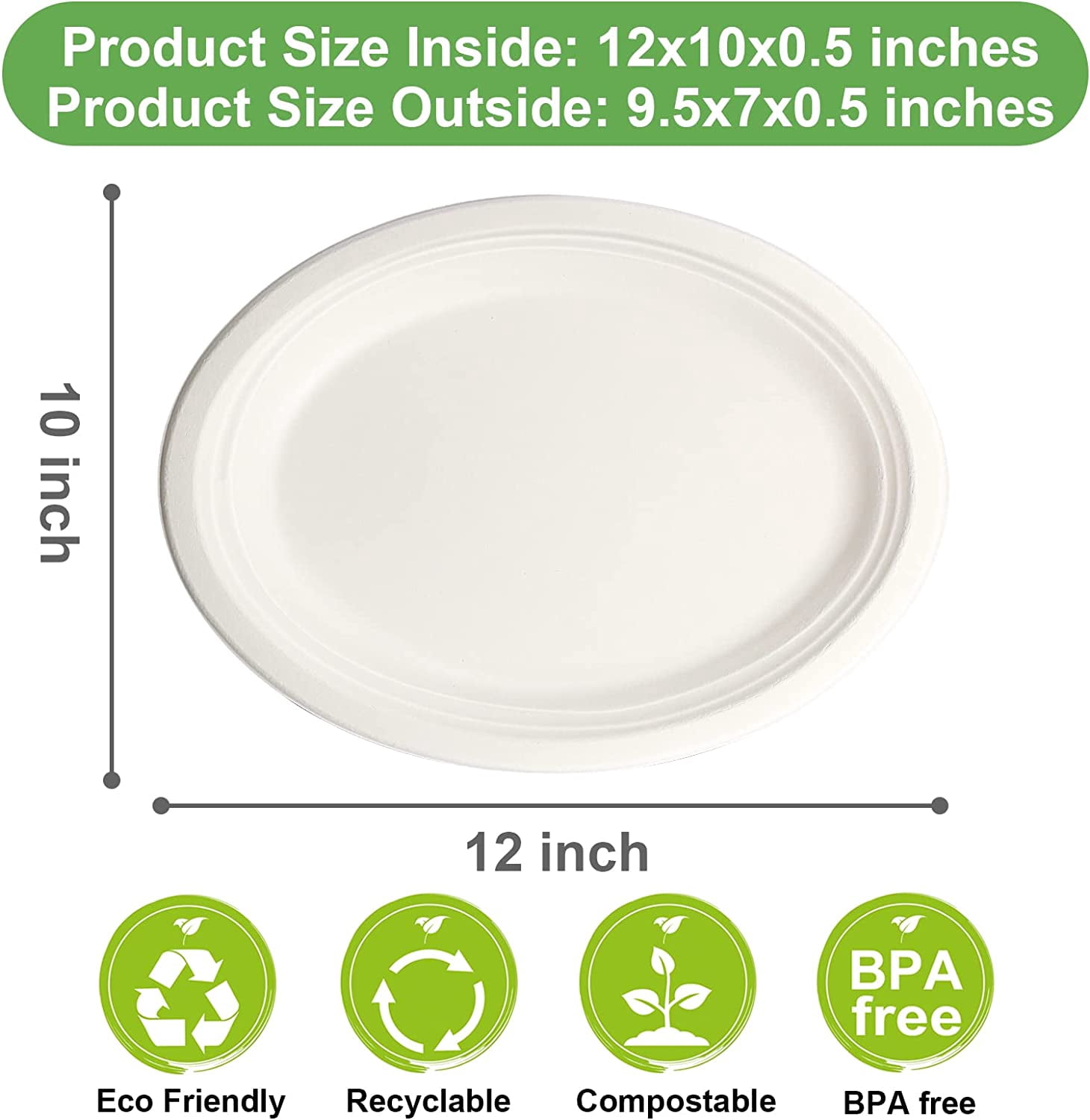 100% Compostable White Oval 12.5-inch Paper Tray Heavy Quality Disposable Plates.