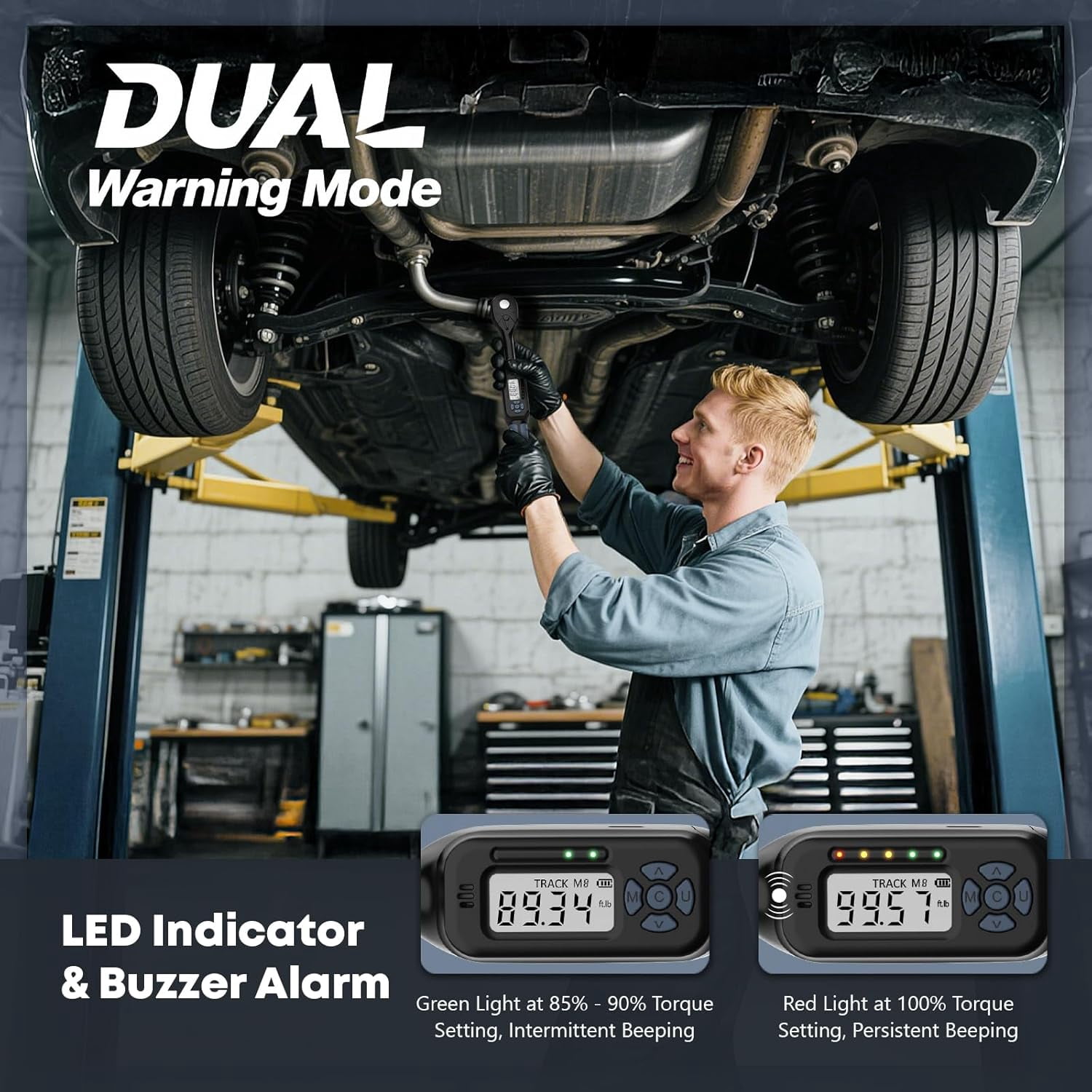 3/8 Drive Digital Torque Wrench, 5.02-99.6 Ft.Lb (Inch Pound), ±1% Accuracy with Buzzer, Colorful LED Indicator & Track Mode