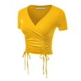 thumbnail image 3 of FashionMille Women's Short Sleeve V Neck Ribbed Sexy Front Shirred Crop Top Tee, 3 of 5