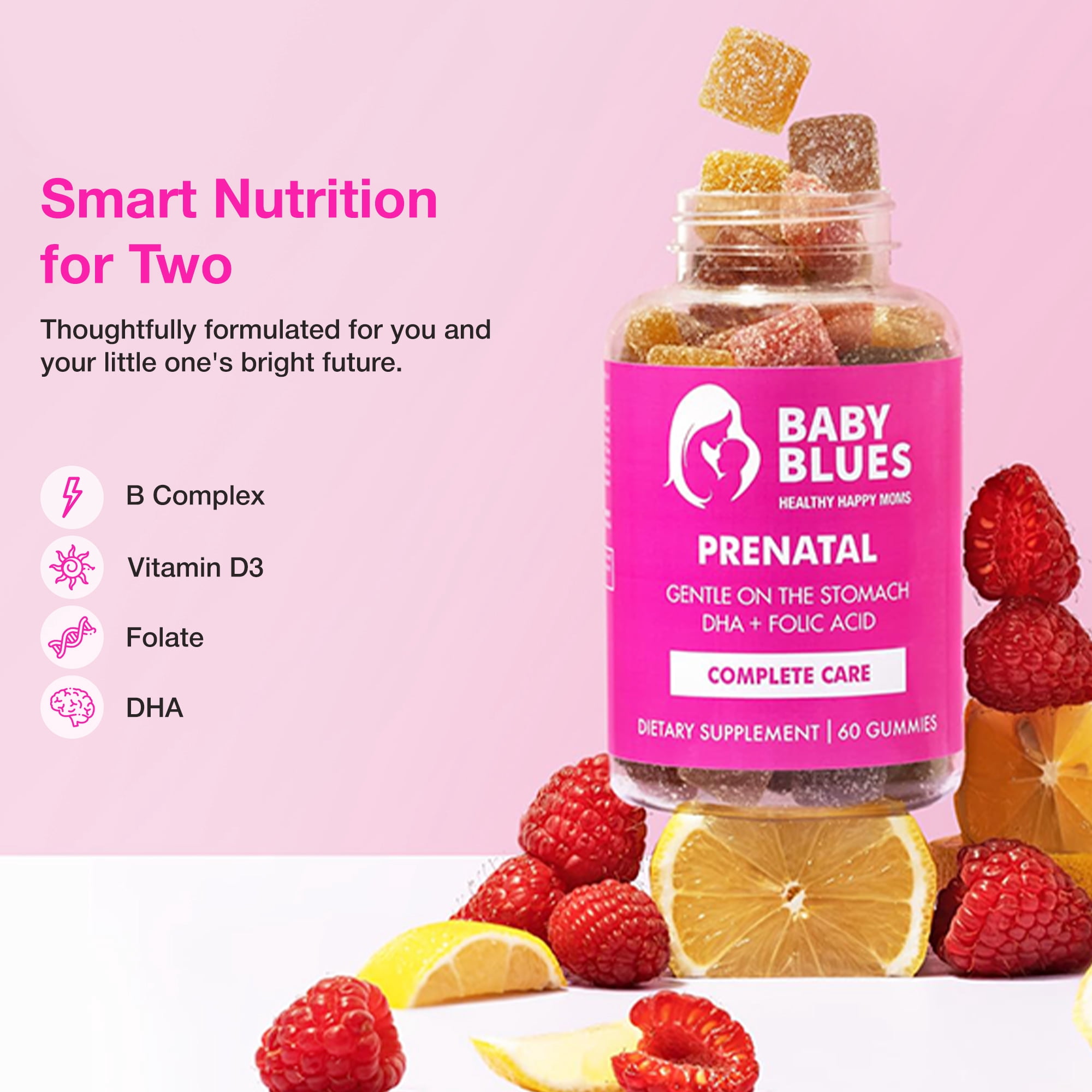 Baby Blues Prenatal Vitamins for Women, Prenatal Gummies with DHA and Folic Acid for Pregnancy, 60 Count