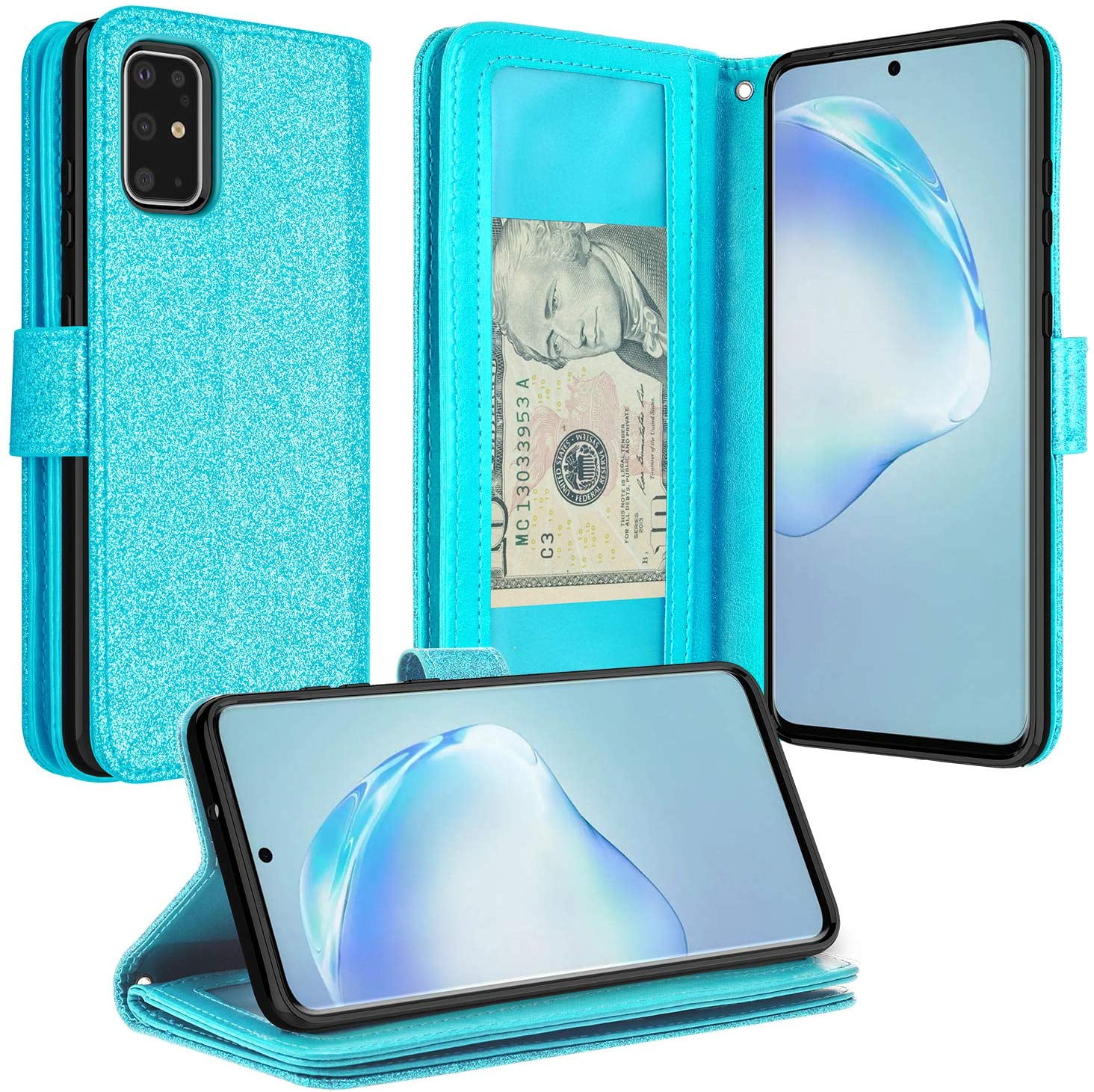 Samsung Galaxy S Plus S Case Flip Holster Pouch Cover Kickstand For Girls Women Wallet For Samsung Galaxy S Plus Glitter Teal Walmart Com Walmart Com