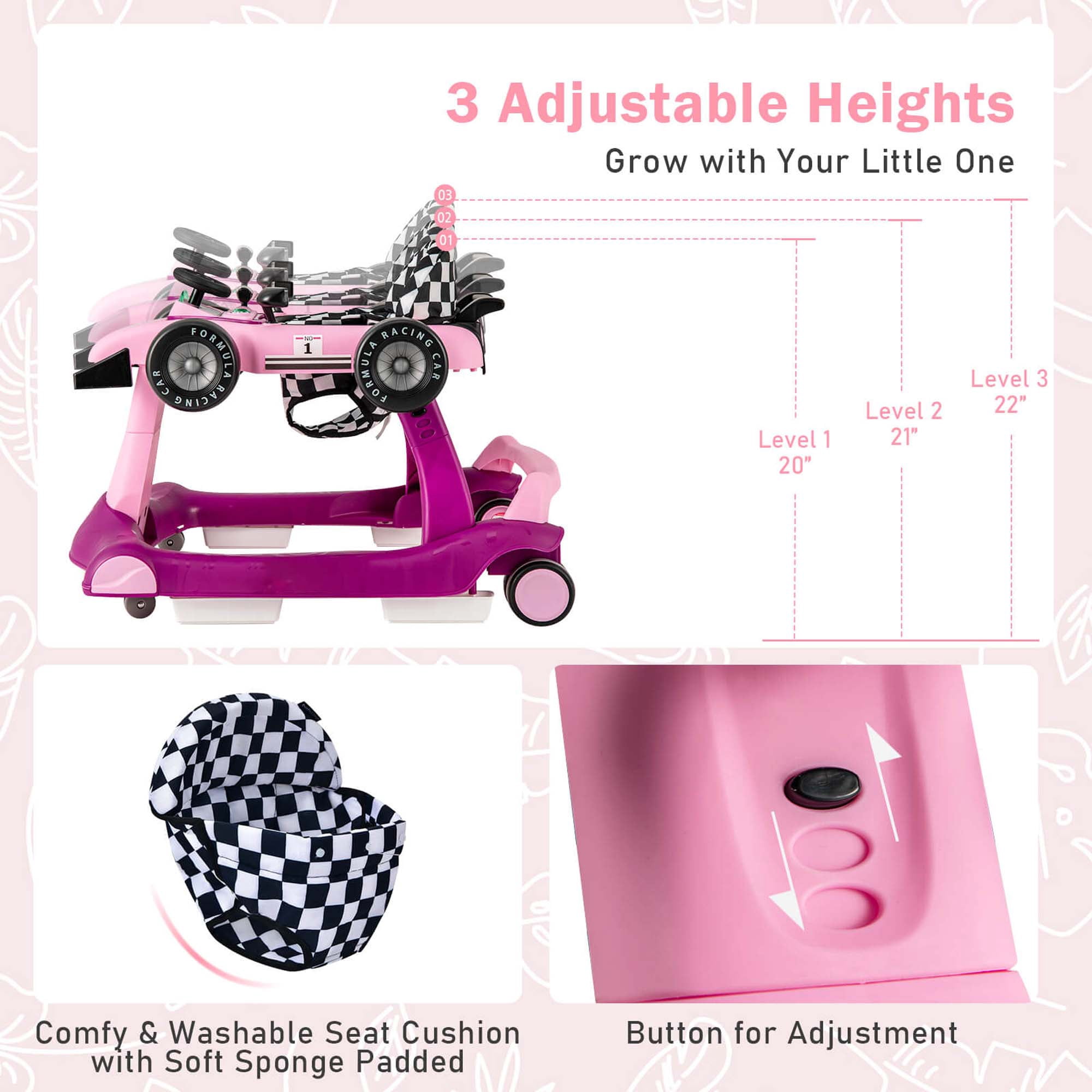 Costway 4-in-1 Baby Walker Foldable Activity Walker with Adjustable Height & Speed Purple