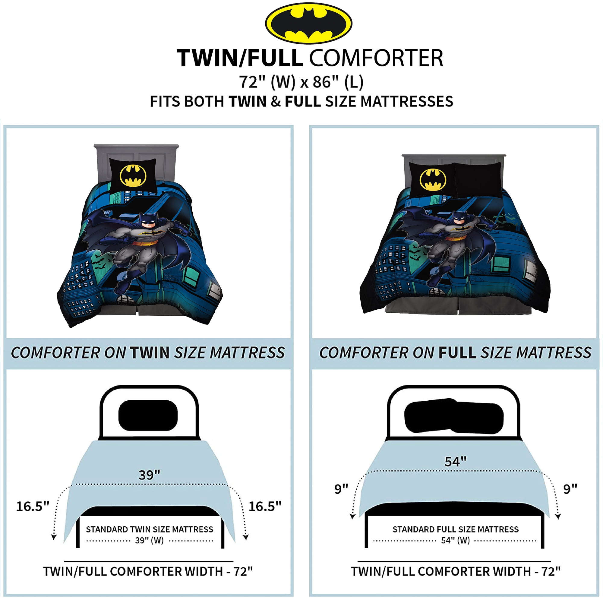 Batman Kids Comforter And Sham 2 Piece Set Twin Full Reversible Blue Warner Bros Walmart Com