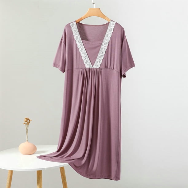 Camisón largo para mujer, informal y moderno, de color liso, con cuello redondo grande