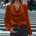 thumbnail image 2 of BiZtdJrK Dressy Casual T Shirts for Women Velvet Cowl Neck Ruched Long Sleeve Shirt Loose Fit Solid Winter Spring Blouse Orange XXXL, 2 of 7