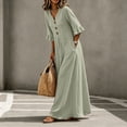 thumbnail image 6 of Vynhevius Womens Solid Ruffled Dress V Neck Bell Sleeve Button Down Flowy Maxi, 6 of 9