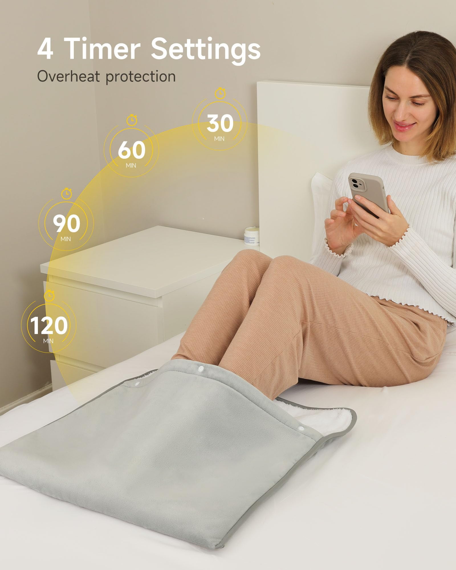 ALLJOY Foot Warmer, Electric Heating Pad for Feet with 4h Auto off & 3 Heat Levels, Fast Heating, Gray, Size 21"x20 "