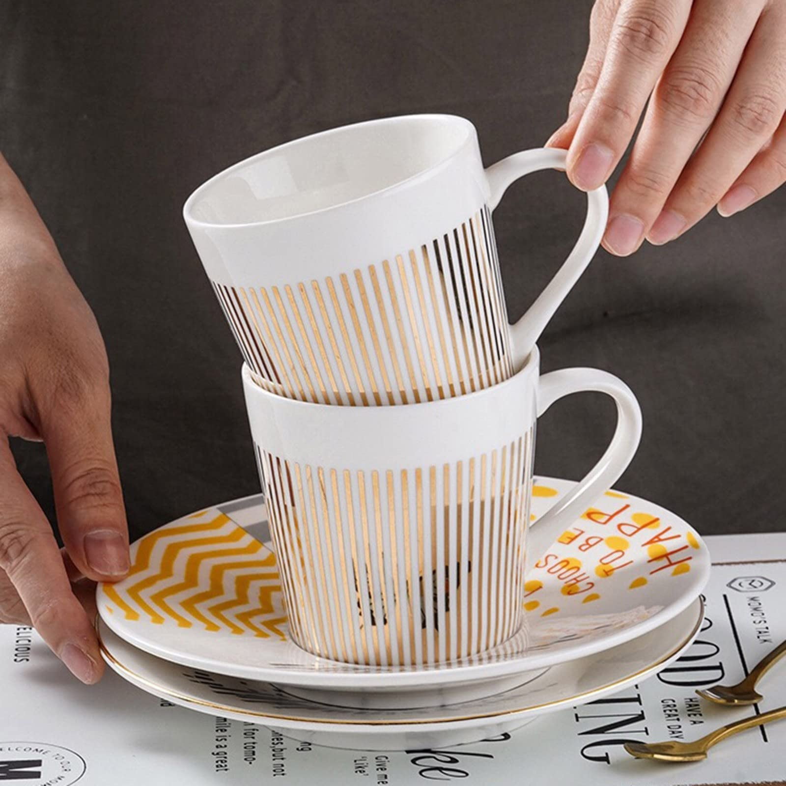 ADruer Angled Mirror Cup & Saucer, Moving Reflection Mirror Butterfly Coffee Mug for Cappuccino, Milks, Espresso, Tea, Coffee, Christmas Gifts, 11oz