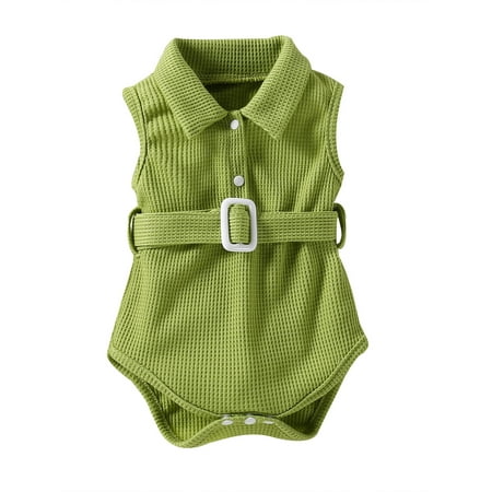 

Sunisery Toddler Infant Baby Girls Summer Casual Romper Solid Color Sleeveless Lapel Button Down Playsuit Bodysuit Green 12-18 Months