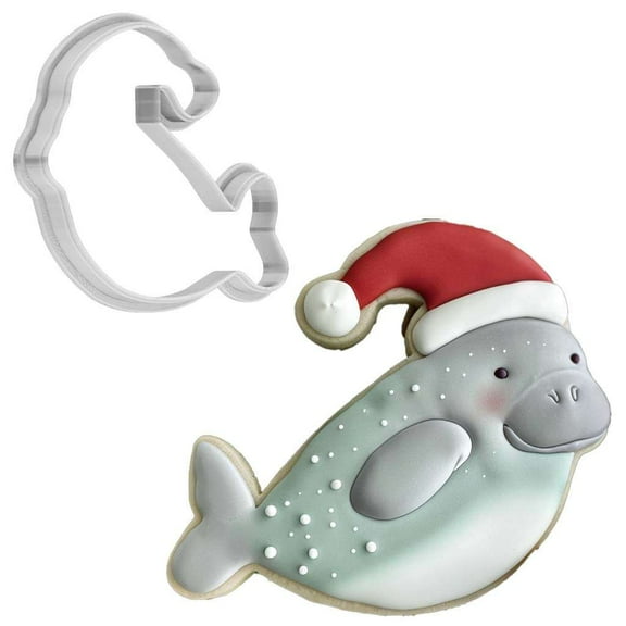 Christmas Manatee With Santa Hat Cookie Cutter 4 Inch Made in USA by WONDERTORY