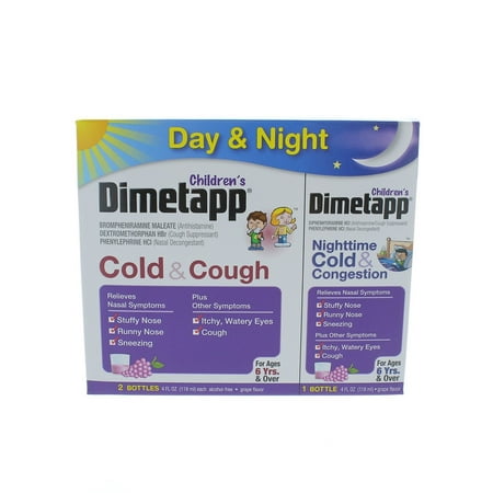Children's Dimetapp Day Cold & Cough and Nighttime Cold & Congestion Liquid, Grape, 4 Fl Oz, 3
