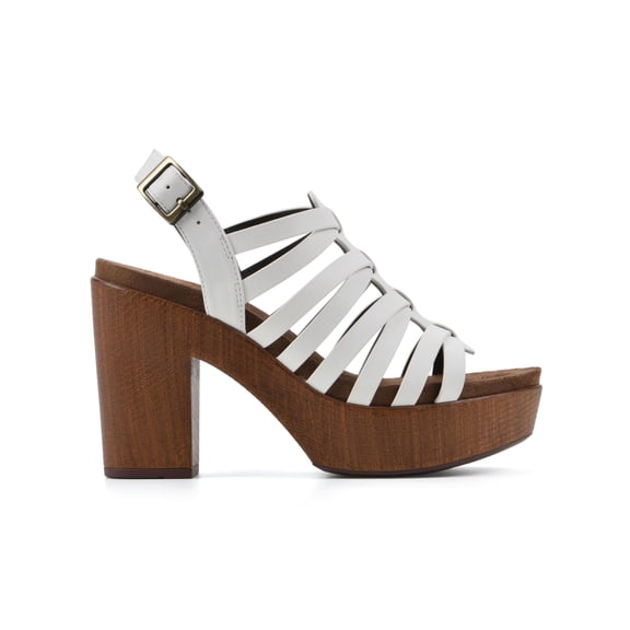 WHITE MOUNTAIN FOOTBEDS Womens White 1-1/2" Faux Wood Platform Strappy Cushioned Alliance Open Toe Buckle Dress Slingback Sandal 11 M