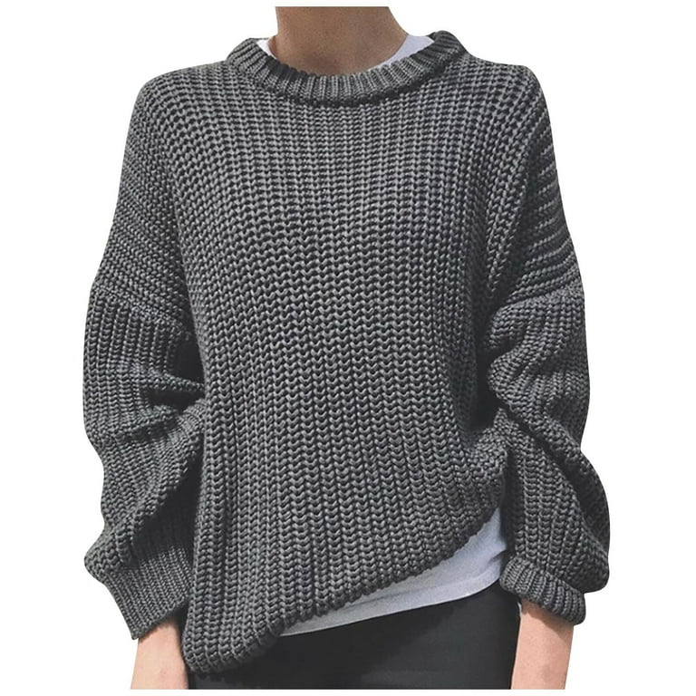 KBKYBUYZ Fall Clothes For Women 2022 Women Stylish O-neck Loose Pullover  Solid Color Long Sleeves Sweater Tops Basic Comfortable Sweater 
