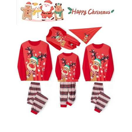 

Sunisery Christmas Pajamas for Family Christmas Pjs Matching Sets Red Elk Print Top and Pants Xmas Pajamas for Women Men Kids Dog