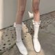 thumbnail image 1 of Xiao Hua 2 pares de calcetines casuales de tubo de algodón hasta la rodilla para mujer, de punto liso, largos hasta la rodilla, regalo para toda la temporada, elásticos, suaves (blancos), 1 of 2