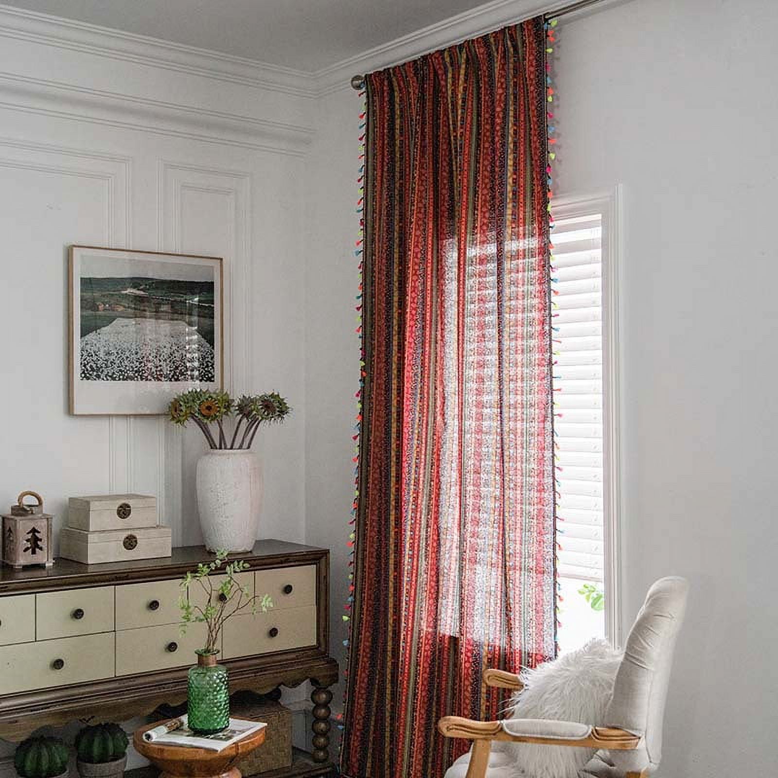 XmhyTop Home Curtains for Bedroom Living Room,Semi-Blackout Country Cotton and linen Vintage Chic Tassels Hollow Window Treatment Rod Pocket Drape（2 Panel，102.3*59in,A67）