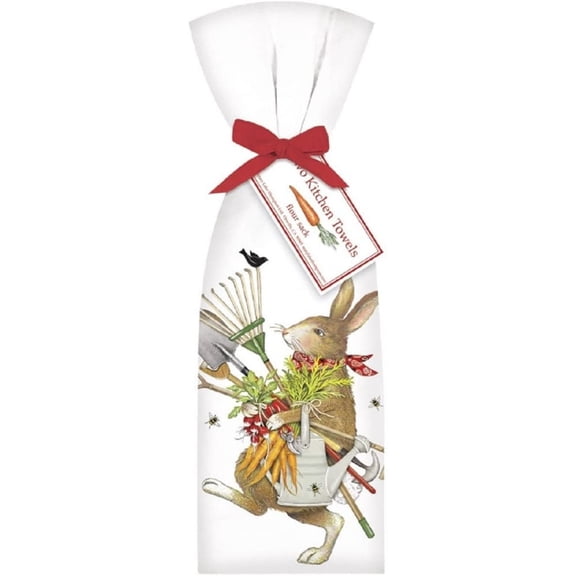 Mary Lake-Thompson T38 2 Garden Tools Rabbit Ribbon Tied Flour Sack Towels