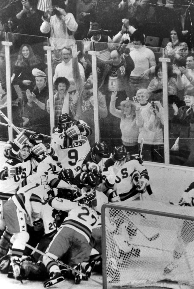 Olympic GamesU.S. Olympic Hockey Team Celebrates Its 4 To 3 Victory