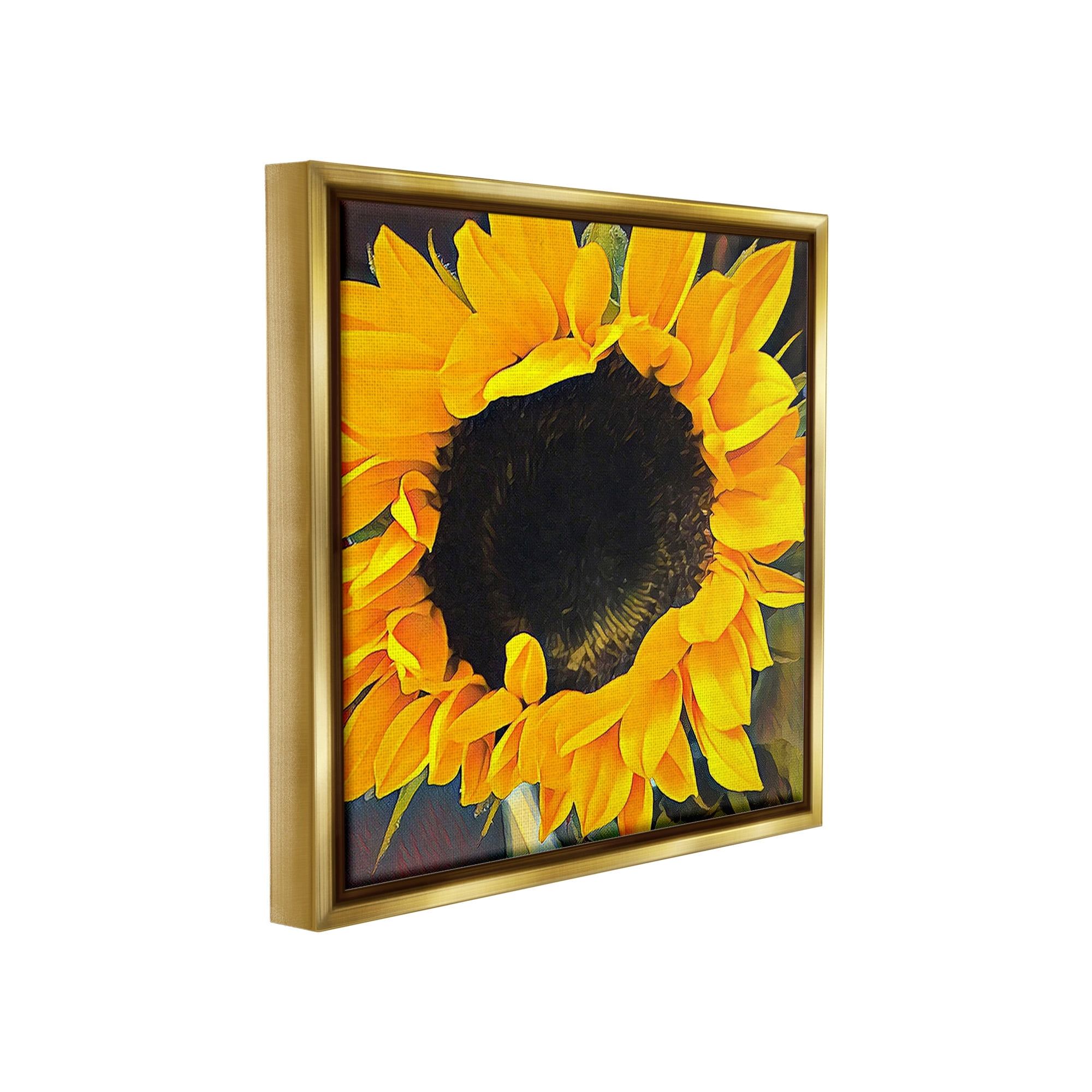 Stupell Industries Vivid Yellow Sunflower Botanical & Floral Painting Gold Floater Framed Canvas Art Print Wall Art, 18 x 18